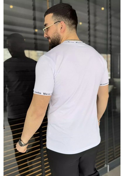 Erkek Bisiklet Yaka Yazı Baskılı Tişört P-00015042 fırsatları