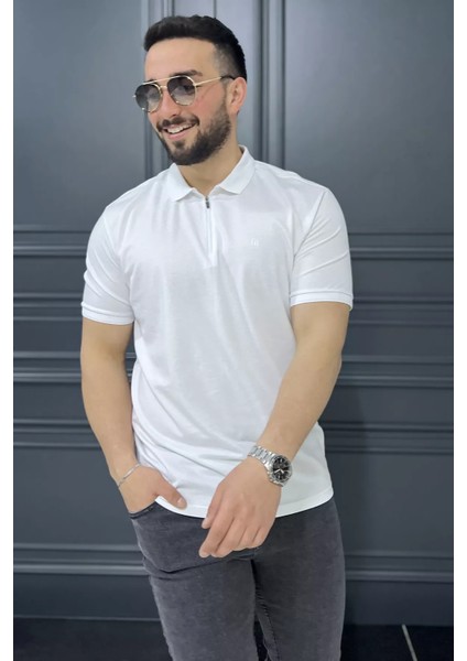 Yarım Fermuarlı Polo Yaka Erkek Tişört P-00015838