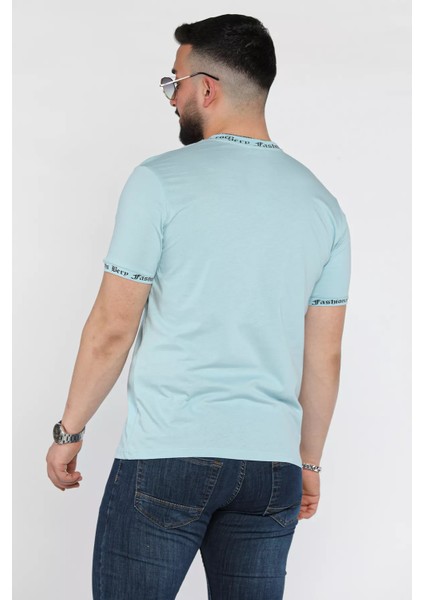 Erkek Bisiklet Yaka Yazı Baskılı Tişört P-00015042 modelleri