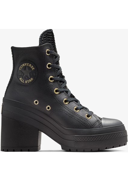 Chuck 70 De Luxe Heel Unisex Siyah Deri Platform Sneaker.001