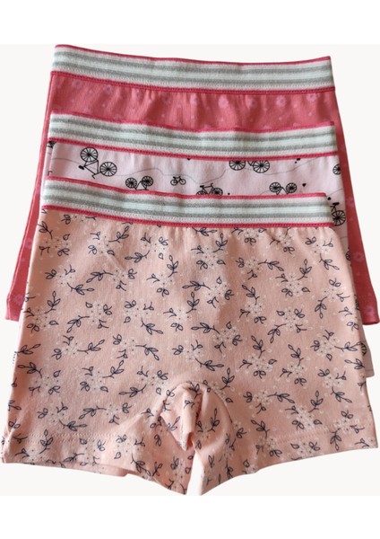 Karışık Renkli Kız Çocuk Desenli Boxer 3'lü Paket Pamuklu Likralı