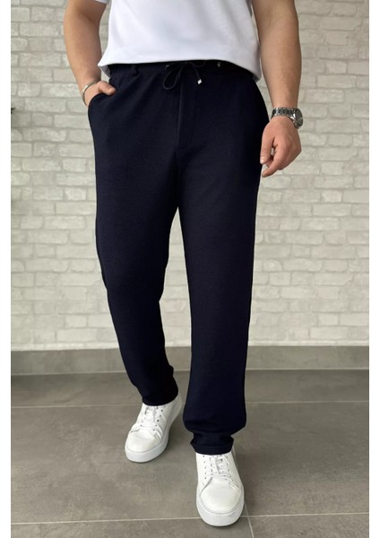 Erkek Kendinden Desenli Bel Bağlamalı Jogger Pantolon P-00015845