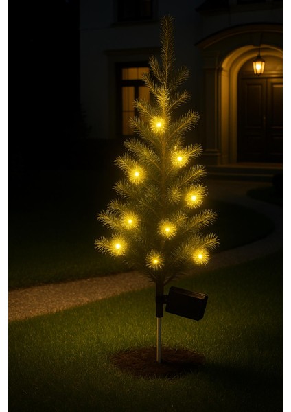2 Li Solar Sarı Ledli Çam Ağacı - Güneş Enerjili LED - Çam Ağacı Bahçe Aydınlatması indirimleri