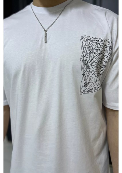 Erkek Bisiklet Yaka Oversize Aksesuar Detaylı Tişört P-00015043 fırsatları