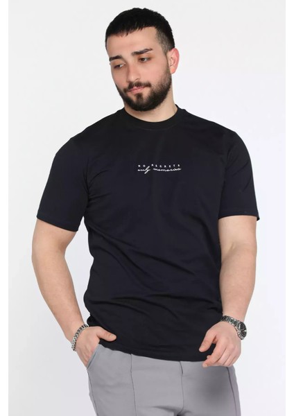 Erkek Silikon Kabartma Yazı Baskılı Bisiklet Yaka Tişört P-00015047