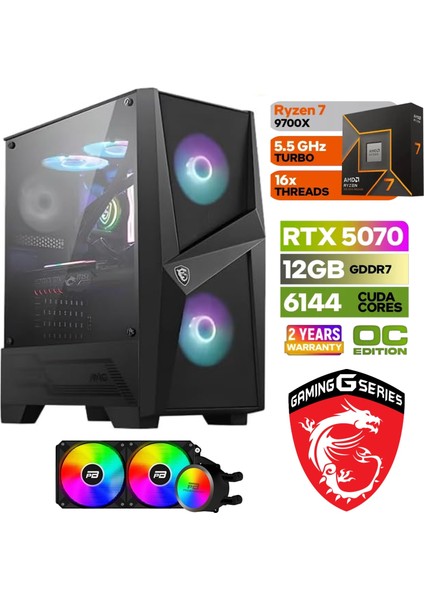 Gaming Pc Ddr5 -Rtx 5070 12GB – Ryzen 7 9700X – 32GB Ddr5 Ram – 1 Tb M.2 SSD – Sıvı Sogutmalı – Windows 11 Pro