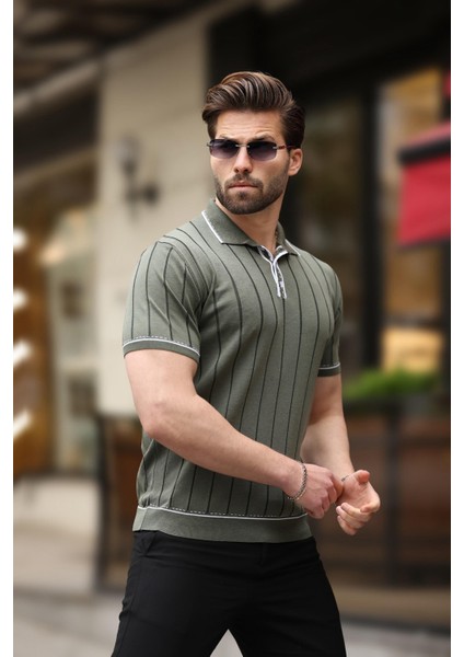 Haki Düğmeli Polo Yaka Triko Erkek Tişört E7408 modelleri