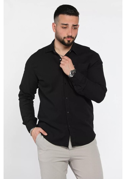 Erkek Tek Cepli Ön Çıtçıtlı Uzun Kol Gömlek P-00015051