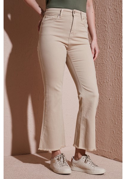 Streç Pamuklu Flare Fit Yüksek Bel Ispanyol Paça Pantolon Bayan Pantolon 25Y0294K1