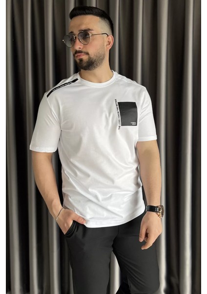 Bisiklet Yaka Baskılı Erkek Tişört P-00015834