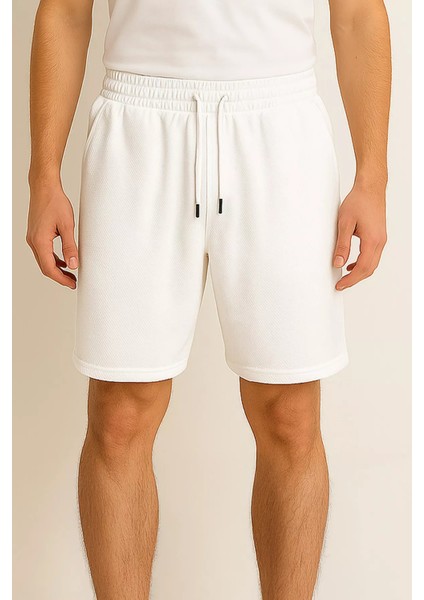 Erkek Bel Lastikli Kendinden Desenli Cepli Şort P-00015056