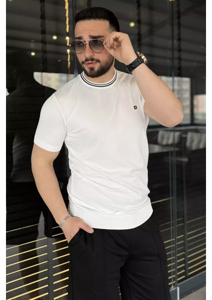 Nakışlı Bisiklet Yaka Erkek Tişört P-00015579 fiyatları