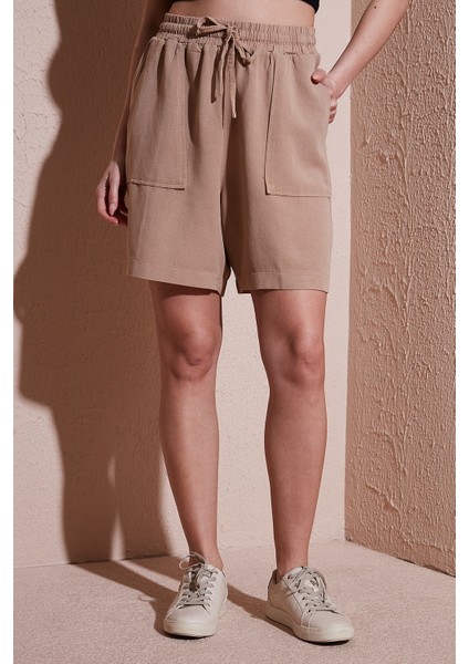 Keten Karışımlı Comfort Fit Lastikli Kısa Short Bayan Short 25Y0606K1