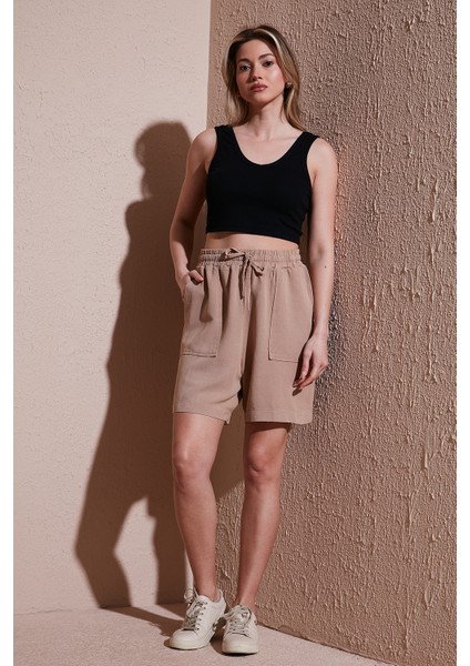Keten Karışımlı Comfort Fit Lastikli Kısa Short Bayan Short 25Y0606K1 fiyatları