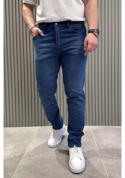 Erkek Likralı Düğmeli Jean Kot Pantolon P-00015581