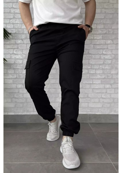 Erkek Bel ve Paça Lastikli Kargo Cep Pantolon P-00015053