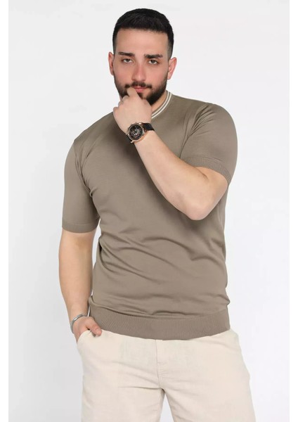 Nakışlı Bisiklet Yaka Erkek Tişört P-00015579