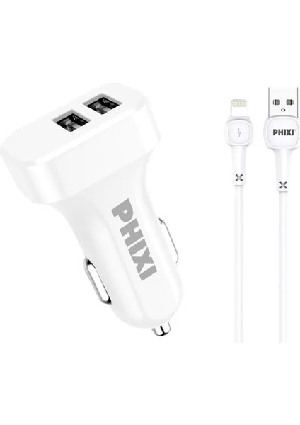 PCC511L Basic 2.1A Çift Çıkışlı Lightning Kablolu Araç Şarj Cihazı