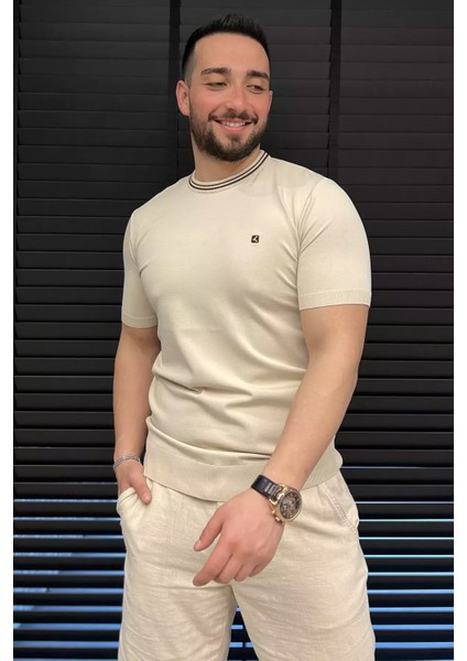 Nakışlı Bisiklet Yaka Erkek Tişört P-00015579