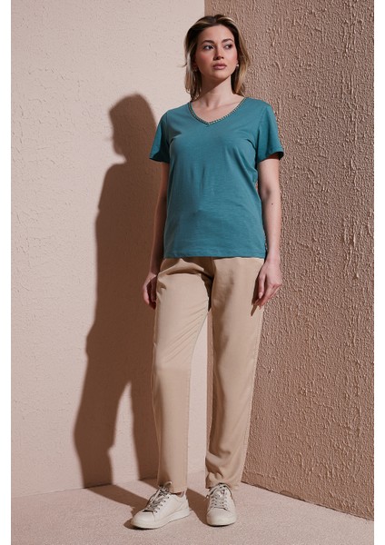 Comfort Fit Yüksek Bel Düz Paça Pantolon Bayan Pantolon 25Y0477K1