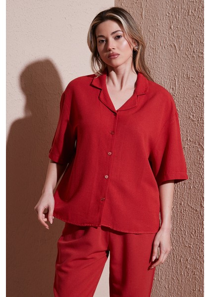 Keten Karışımlı Standart Fit Kısa Kollu Gömlek Bayan Gömlek 25Y0605K1 fiyatları