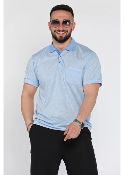 Erkek Polo Yaka Tek Cepli Kendinden Desenli Tişört P-00015570