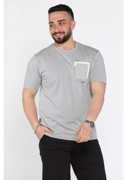 Erkek Bisiklet Yaka Baskılı Tişört P-00015576