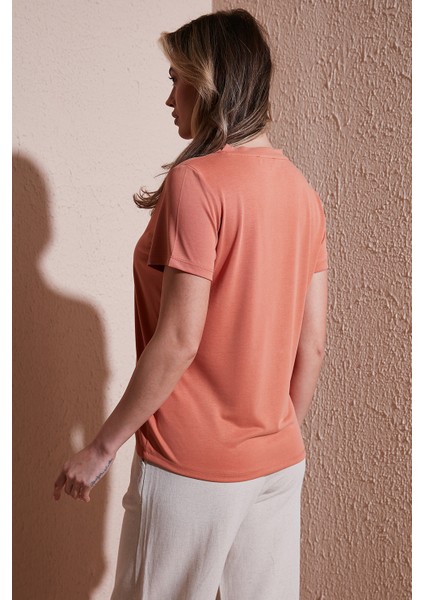 Modal Karışımlı Regular Fit V Yaka Bluz Bayan Bluz 25Y0144K1