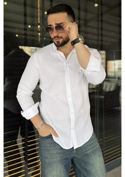 Kendinden Desenli Erkek Uzun Kol Gömlek P-00015569