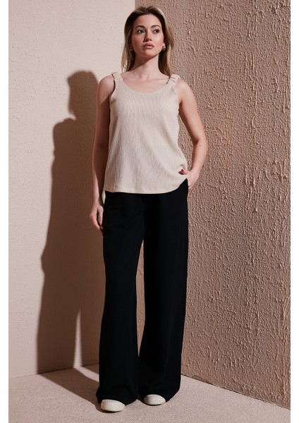 Wide Leg Yüksek Bel Geniş Paça Pantolon Bayan Pantolon 25Y0893K1 modelleri