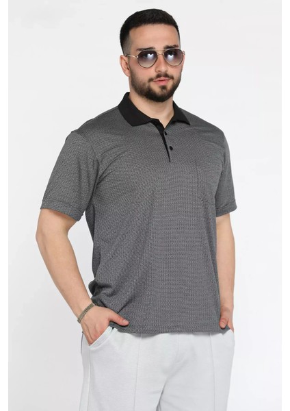 Erkek Polo Yaka Tek Cepli Kendinden Desenli Tişört P-00015570