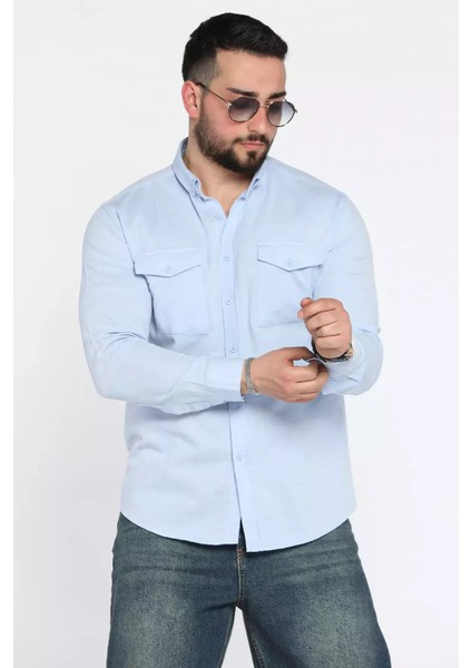 Çift Cepli Erkek Uzun Kol Gömlek P-00015574