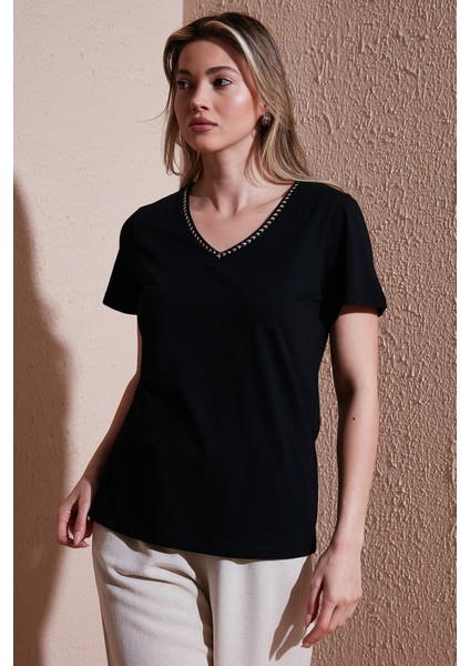 Pamuk Regular Fit V Yaka T Shirt Bayan T Shirt 25Y0478K1