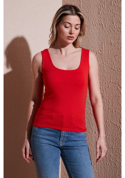 Streç Pamuklu Slim Fit Kare Yaka Kalın Askılı Atlet Bayan Atlet 25Y0266K1