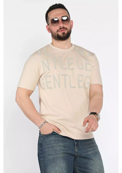 Erkek Bisiklet Yaka Harf Baskılı Tişört P-00015575