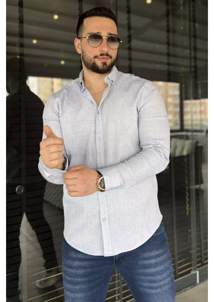 Kendinden Desenli Erkek Uzun Kol Gömlek P-00015569