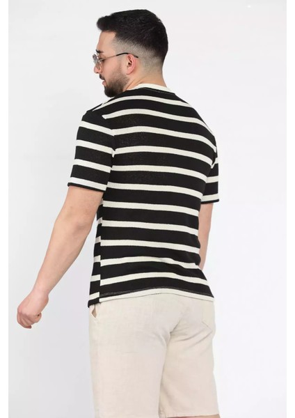 Erkek Bisiklet Yaka Şerit Desenli Örme Tişört P-00015565 modelleri