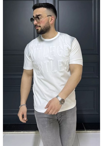 Erkek Bisiklet Yaka Harf Baskılı Tişört P-00015575 fiyatları