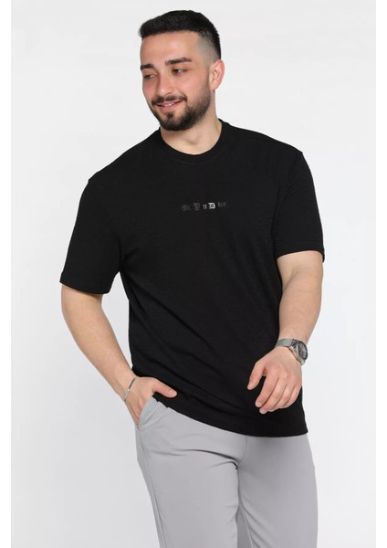 Bisiklet Yaka Kendinden Desenli Erkek Tişört P-00015561