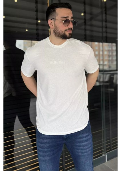 Bisiklet Yaka Kendinden Desenli Erkek Tişört P-00015561