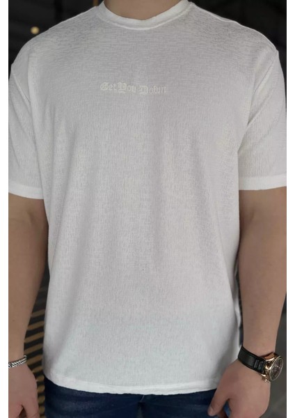 Bisiklet Yaka Kendinden Desenli Erkek Tişört P-00015561 fırsatları