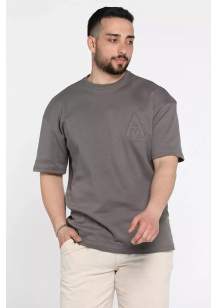 Bisiklet Yaka Nakışlı Erkek Tişört P-00015556