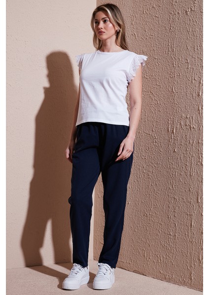 Comfort Fit Yüksek Bel Düz Paça Pantolon Bayan Pantolon 25Y0477K1