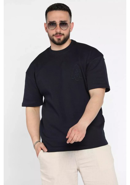 Bisiklet Yaka Nakışlı Erkek Tişört P-00015556