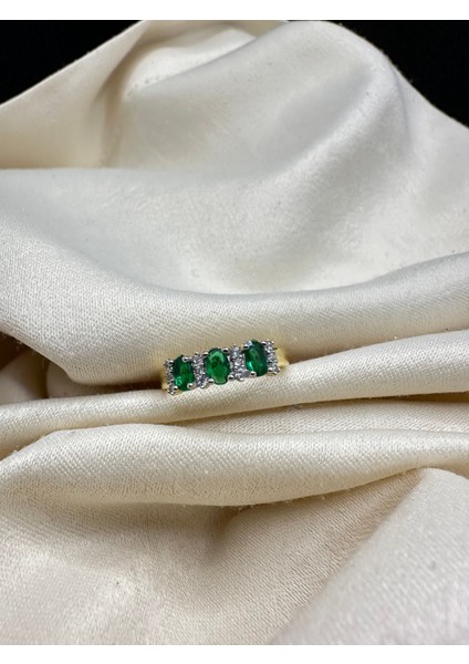 Ithal Gold Renk Yeşil Oval Taşlı Kadın Gümüş Yüzük fiyatları