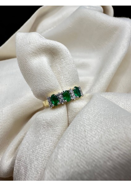 Ithal Gold Renk Yeşil Oval Taşlı Kadın Gümüş Yüzük modelleri