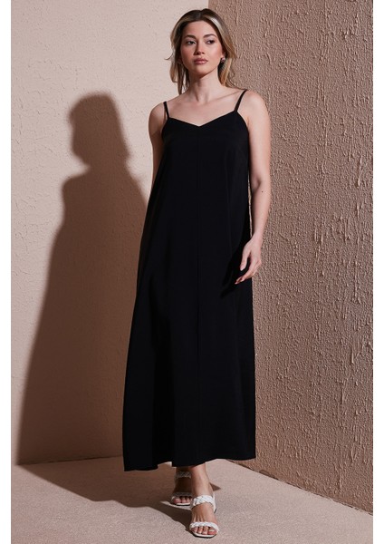 Modal Karışımlı Standart Fit Midi Boy Askılı Elbise Bayan Elbise 25Y0501K1