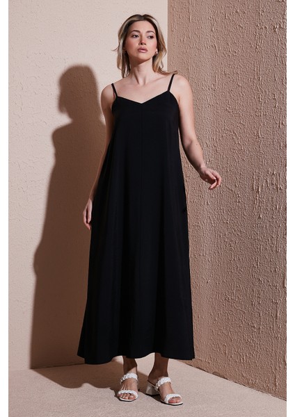 Modal Karışımlı Standart Fit Midi Boy Askılı Elbise Bayan Elbise 25Y0501K1 fiyatları