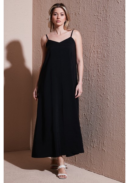 Modal Karışımlı Standart Fit Midi Boy Askılı Elbise Bayan Elbise 25Y0501K1 modelleri