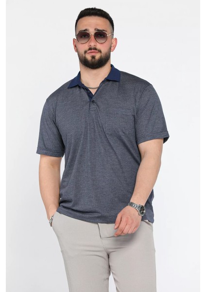 Erkek Polo Yaka Tek Cepli Kendinden Desenli Tişört P-00015570